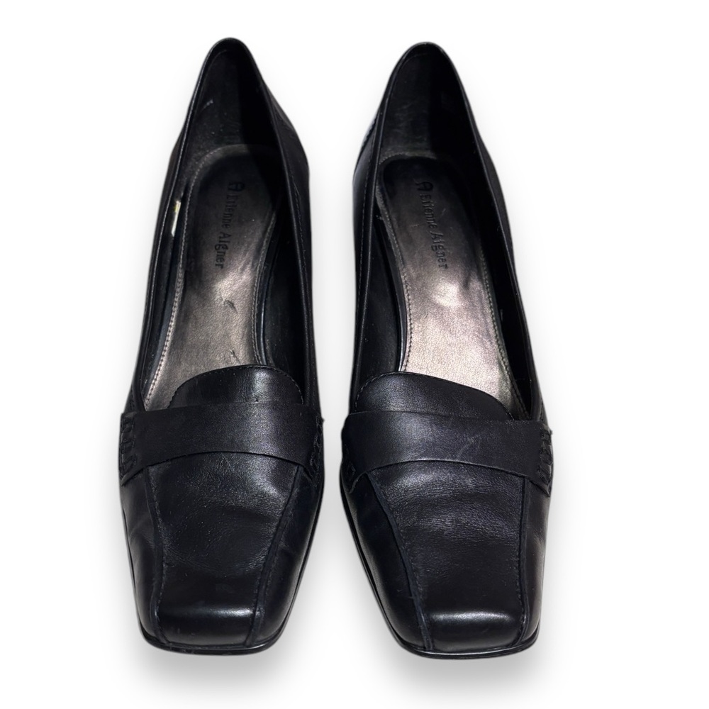 ETIENNE AIGNER Black Leather Loafer Heels - Picture 8 of 8